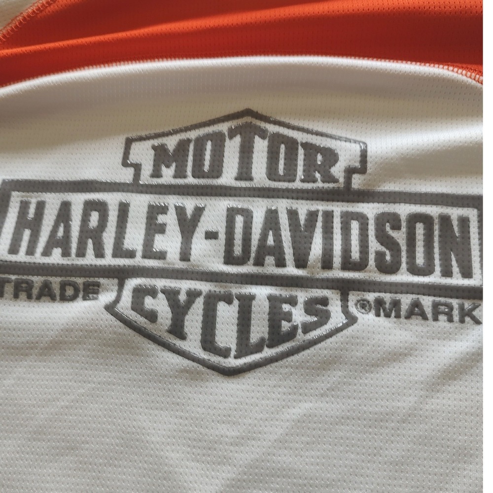 Harley-Davidson Mens Performance Mesh Jersey‎ Shirt White Orange Medium Yeagers